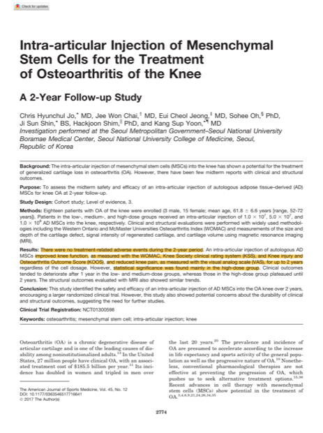 Intra-Articular Injection of MSCs for Knee Osteoarthritis