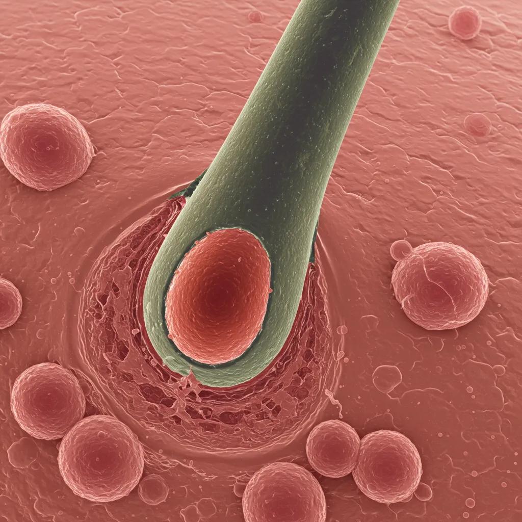 Close-up view of healthy hair follicles under a microscope, illustrating the biological features of dormant follicles