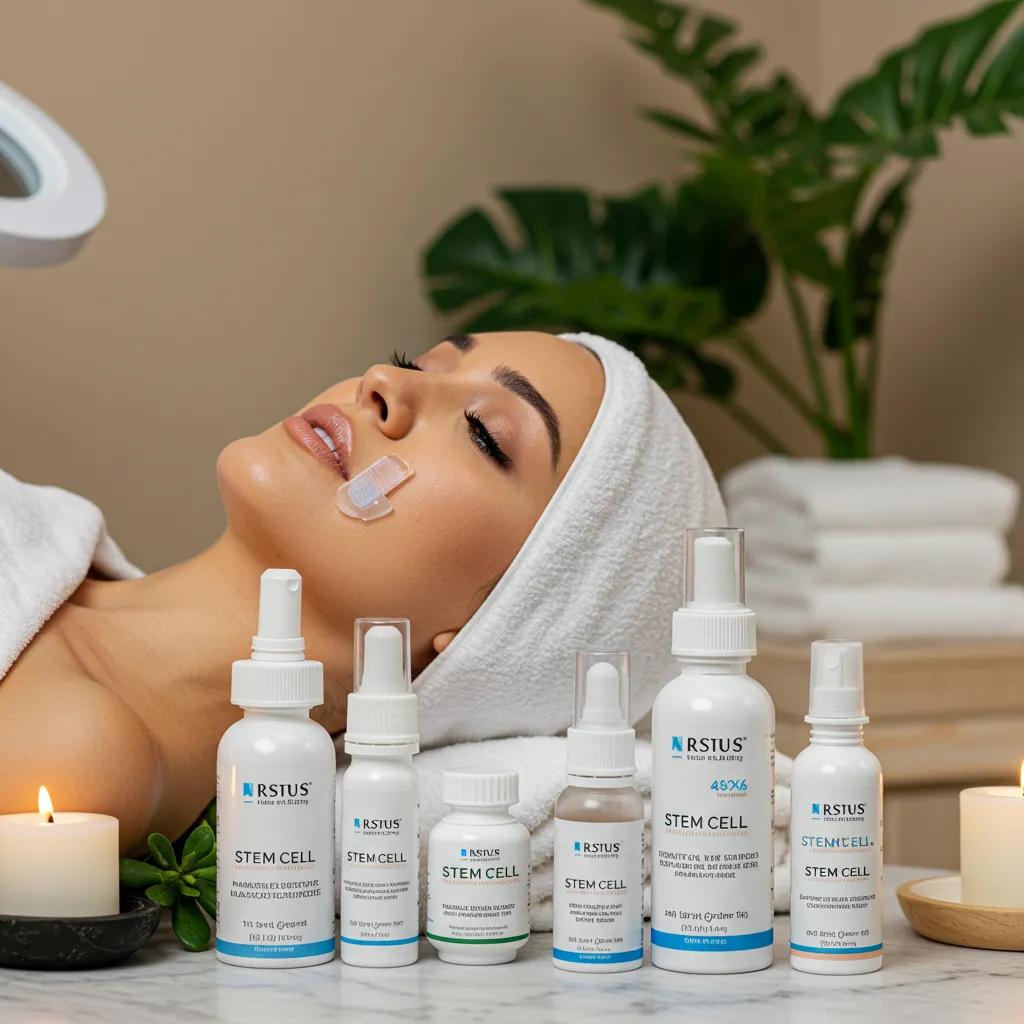 Microneedling treatment with stem cells and exosomes in a serene spa setting