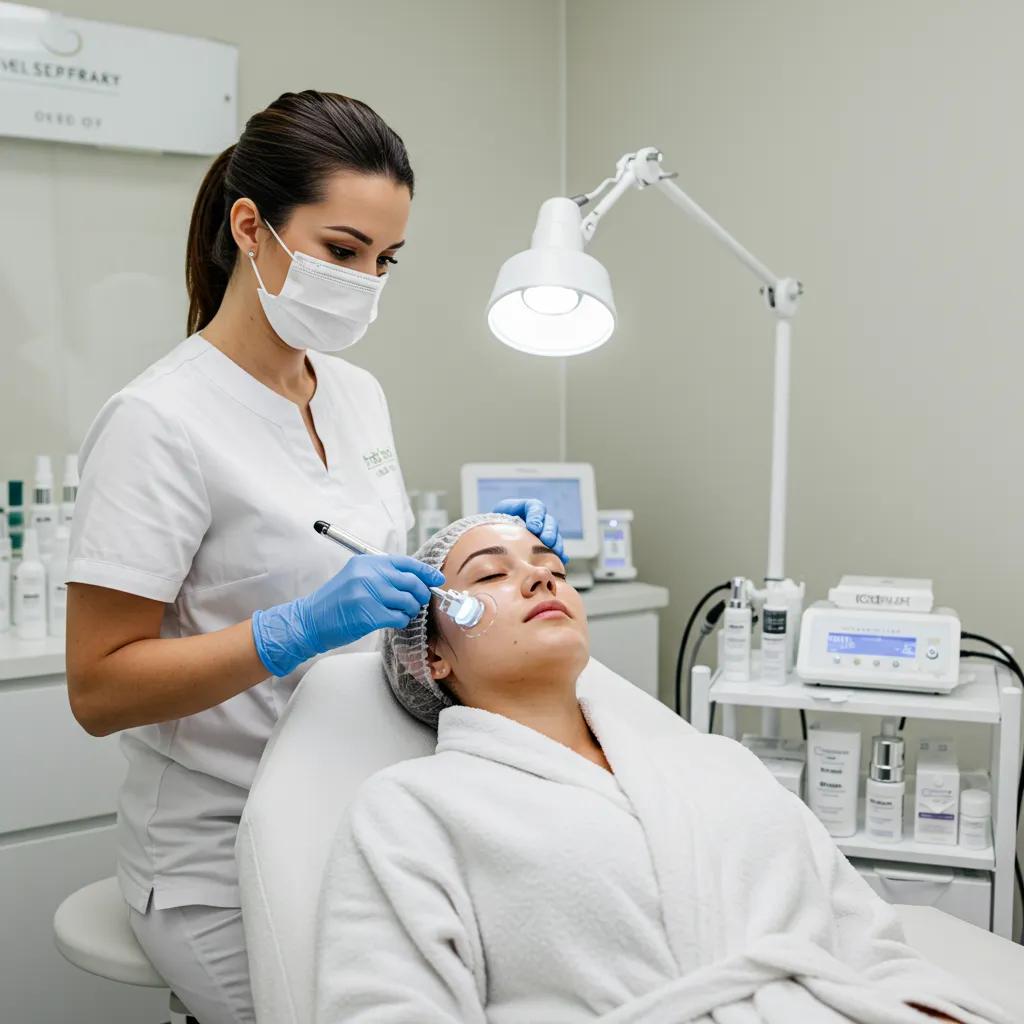 Patient undergoing exosome therapy for skin rejuvenation in a clinical environment, highlighting gentle care