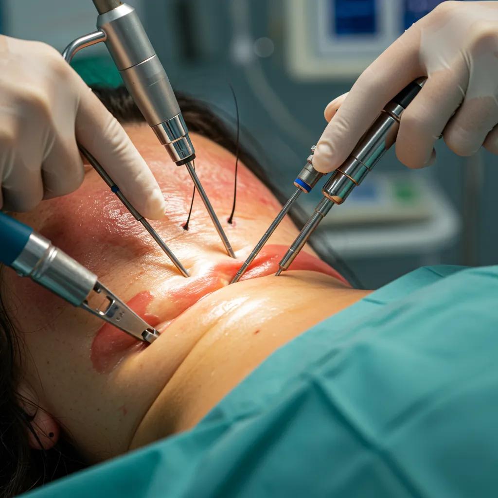 Clinician performing adipose-derived stem cell hair restoration procedure in a modern medical facility