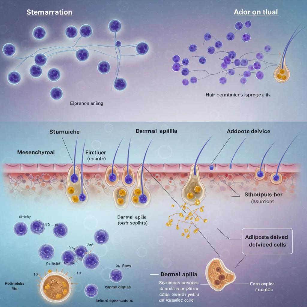 Illustration of different types of stem cells used for hair regeneration