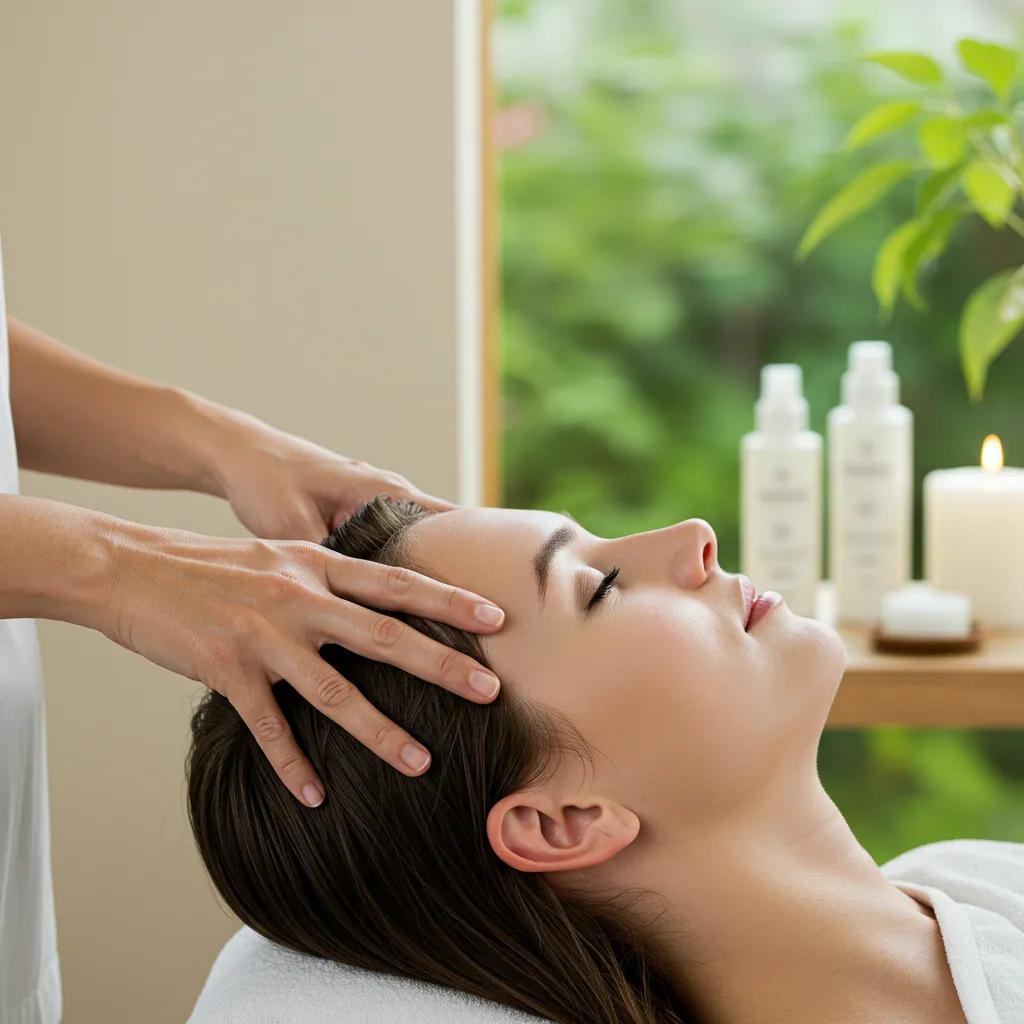 Person receiving a scalp massage to promote hair longevity and health